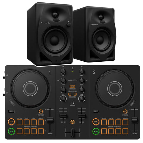 AlphaTheta DDJ-FLX2 DJ Controller + DM-40D Monitor Speakers