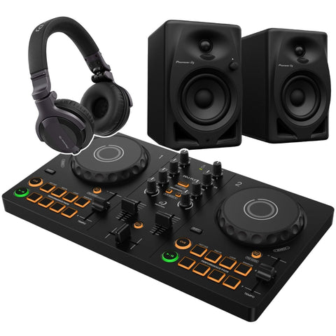 AlphaTheta DDJ-FLX2 DJ Controller + HDJ-CUE1 DJ Headphones + DM-40D Monitor Speakers