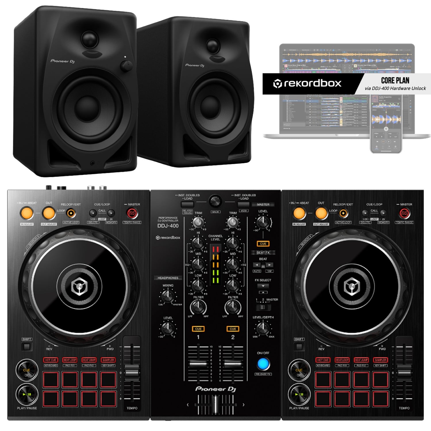 Pioneer DJ DDJ-400, DM-40D and HDJ-X5 DJ Package